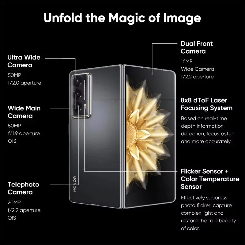 Honor Magic V2 Global Version 5g Foldable Smartphone Snapdragon 8 Gen2 Ltpo Oled Display 120Hz 50Mp Triple Cameras Android Mobile